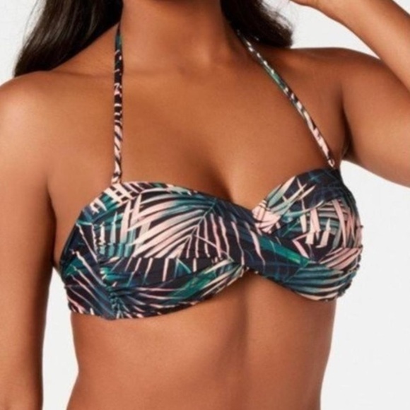NWT Bar III Bali Nights Bandeau Halter Twisted Palm Printed Bikini Swim Top - S - Picture 2 of 5